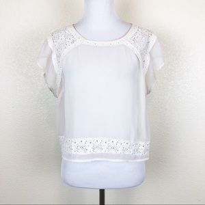 ‼️CLEARANCE‼️ One Clothing Ivory Sheer Lace Cropped Blouse